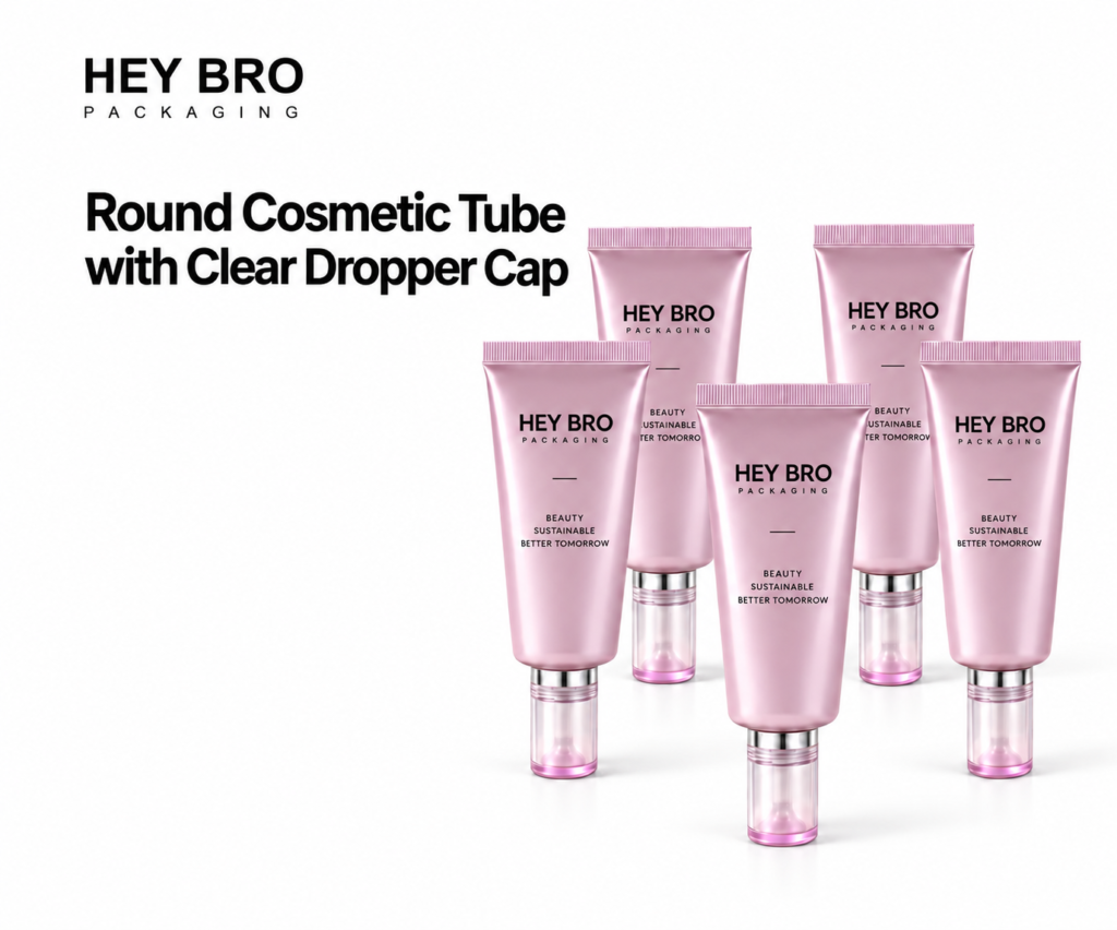 Round Cosmetic Tube with Clear Dropper Cap cosmetic packaging on white background