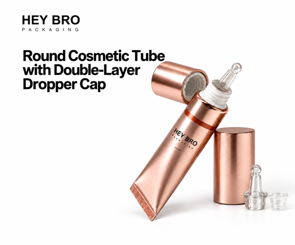 Round Cosmetic Tube with Double-Layer Dropper Cap cosmetic packaging on white background