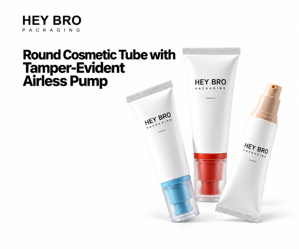 Round Cosmetic Tube with Tamper-Evident Airless Pump cosmetic packaging on white background