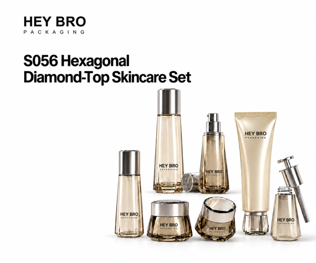 S056 Hexagonal Diamond-Top Skincare Set cosmetic packaging on white background