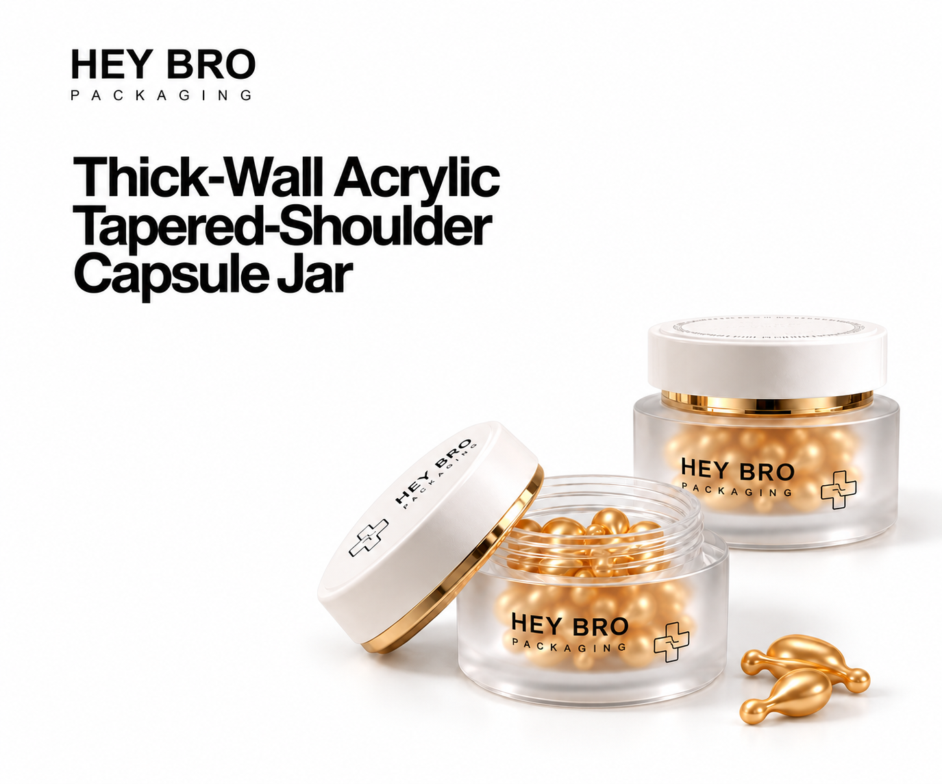 Thick-Wall Acrylic Tapered Shoulder Capsule Jar cosmetic packaging on white background