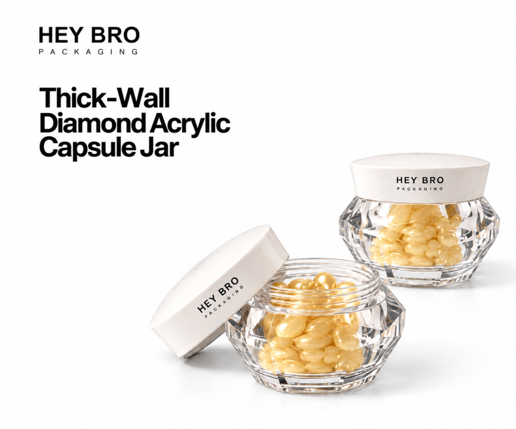 Thick-Wall Diamond Acrylic Capsule Jar cosmetic packaging on white background