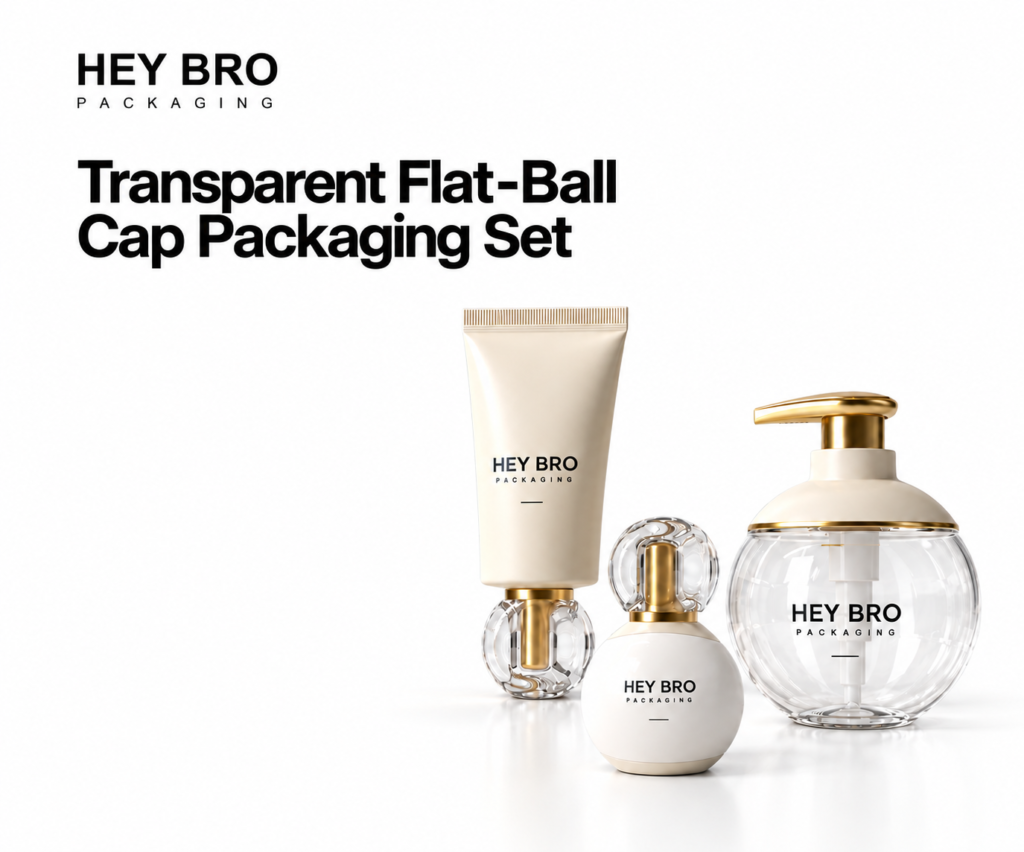 Transparent Flat Ball Cap Packaging Set cosmetic packaging on white background